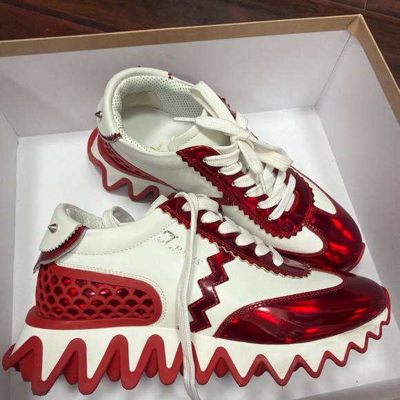 Christian Louboutin Red and White Sneakers - Picture 3 of 4